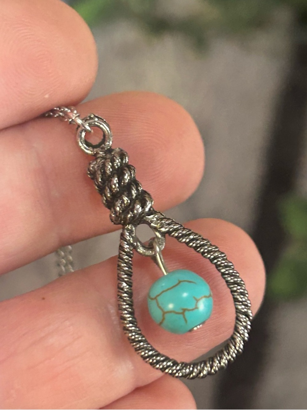 Handcrafted southwest rope turquoise pendant on chain necklace